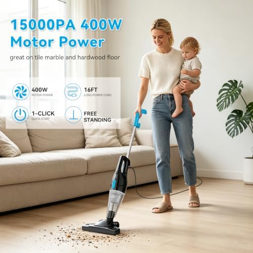 Lightweight Corded Stick Vacuum, 4-in-1 Handheld Small Vacuum with 4 HEPAS