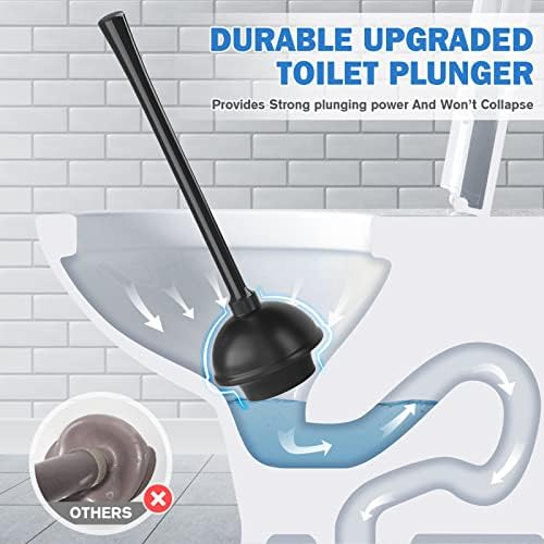 Toilet Plunger and Brush with Holder, Bowl Brush and Heavy Duty Toilet Plunger Set for 5.7-inch Toilet Drain, 2-in-1 Bathroom Cleaning Combo with Modern Caddy Stand (Black, 2 Set)