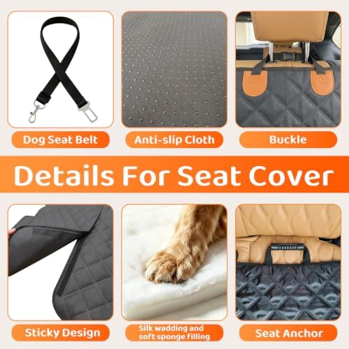 Dog Car Seat Extender with Seat Cover, Heavy Duty Back Seat Extender for Dogs up to 180lbs, Hard Bottom Car Organizer with Storage, Large Dog Travel Platform for SUV Truck
