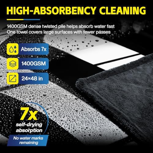 1400 GSM Microfiber Car Drying Towels for Cars, SUV, Trucks (48" x 24")
