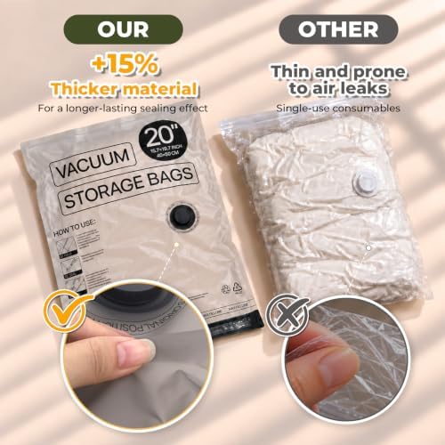 Leak-Resistant Vacuum Storage Bags, with Pump and Bags 15Pcs
