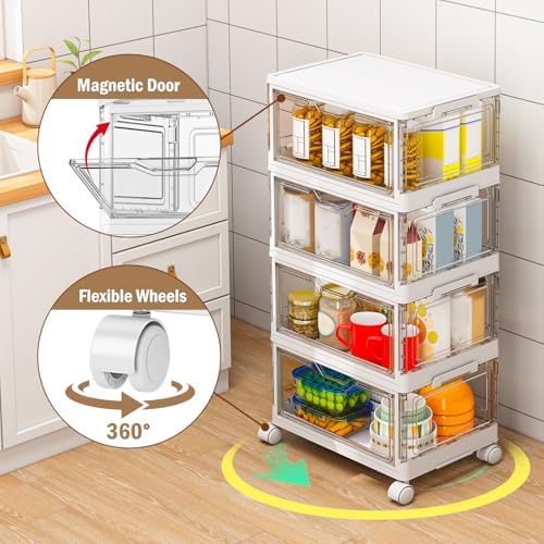 Clear Storage Bins with Lids - 4 Tier 32Qt Plastic Stackable Bins