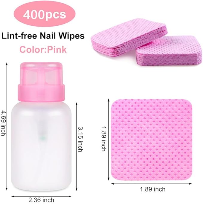 400pcs Nail Cotton Pads, 1 Pull-Off Pump-Style Bottle Suitable for Nail Care Wipes, Nail Cleaning Pads, Mascara Extension Glue Cleaning Wipes, and Nail Care Product Sets (Pink + White)