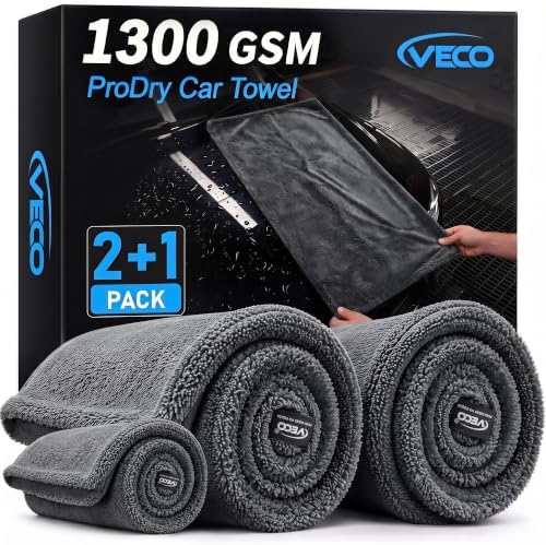 3-Piece Car Drying Towels, 1300 GSM 70/30 Twist-Loop Microfiber, Gray