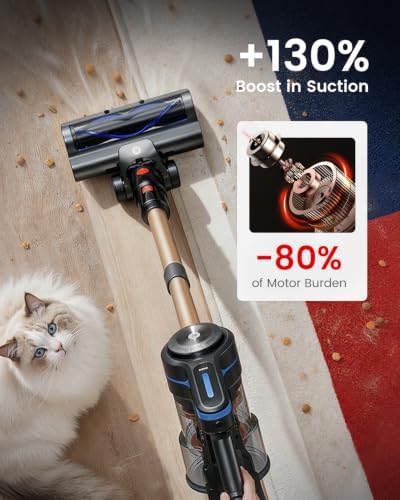 Cordless Vacuum Cleaner, 580W 50KPa Self-Standing Stick Vacuum with 65-Min Runtime, Anti-Tangle Brush, 1.8L Large Dust Cup, Lightweight Vacuum Cleaners for Home Hardwood Floor Carpet Pet Hair