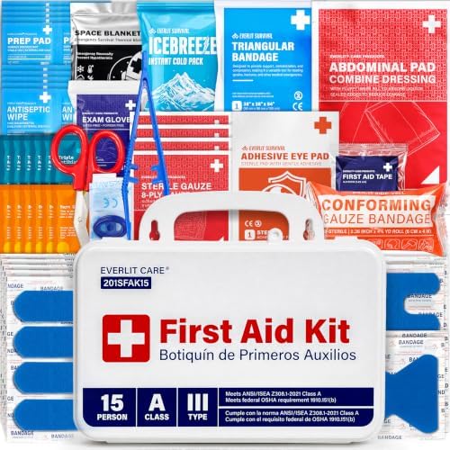 Small OSHA-Compliant First Aid Kit | ANSI Class A Type III, Mountable Emergency Kit with Metal Detectable Bandage for Business, Manufacturing, Industrial, Commercial Kitchen & Restaurant