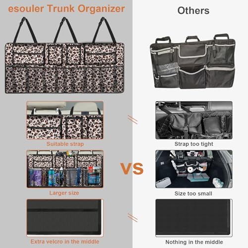 Car Trunk Organizer, Super Capacity Backseat Car Organizer for SUV/Truck/MPV, Hanging Car Storage Organizer with 8 Pocekts, Car Accessories for Women and Men- Leopard print