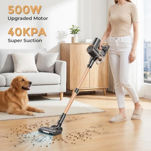 Cordless Vacuum Cleaner, 85,000PRM Upgraded Dual Suction Cordless Stick Vacuum up to 35mins Runtime, Lightweight Rechargeable Vacuum for Home(Dusk Pink)