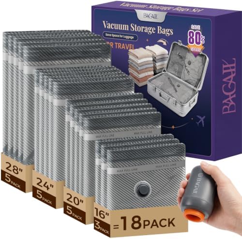 18‑Pack Vacuum Storage Bags with Cordless Pump, Travel Compression