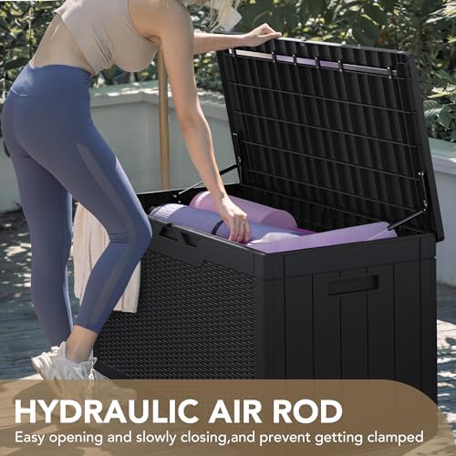 100 Gallon Waterproof Deck Box, Resin Large Outdoor Storage Box