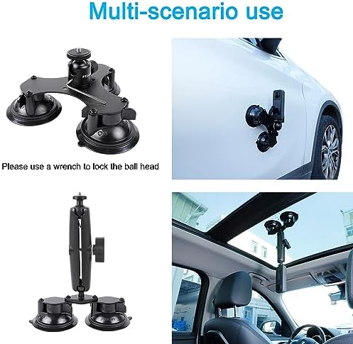 Suction Car Mount for Insta360 x5,x4, x3, x2, x,One RS,R Compatible with GoPro Max DJI OSMO 360 Camera 5 in 1 Suction Mount Kit for Action Cameras (Includes 44.9-inch Selfie Stick)