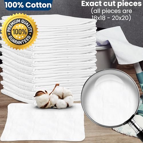 New Lint Free Cloth (45 Pack) - 100% Cotton Cleaning Rags Exact Cut - Premium White Rags for Cleaning House - White Rags for Dusting, Staining, Polishing, Painting 18"x18"