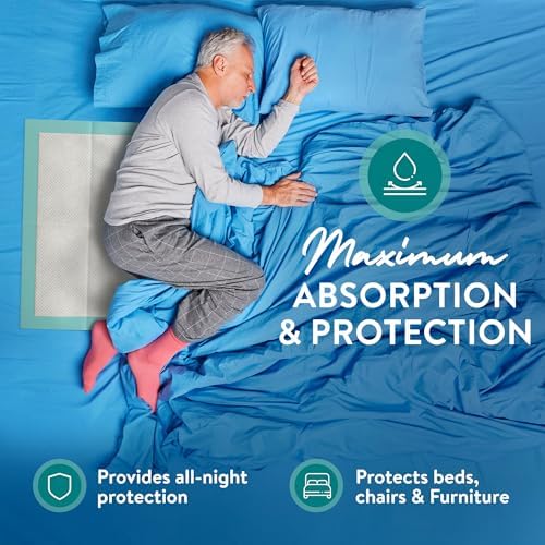 Super and Ultra Absorbent Disposable Bed Pads, 36" X 36", Pack of 50 with Adhesive, XXL