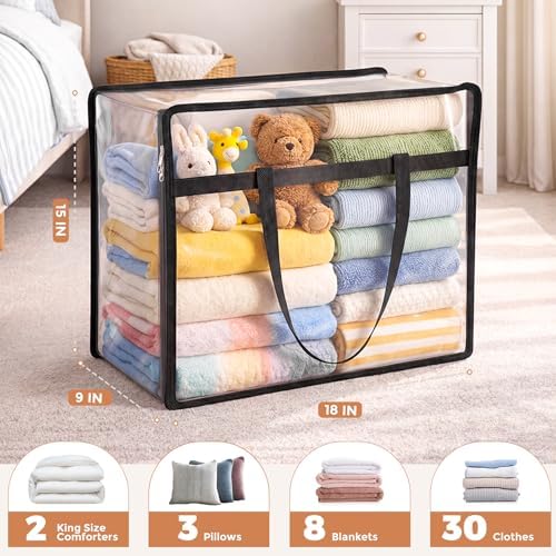 6 Pack Clear Storage Bags for Clothes, 45L Closet Organizers and Storage