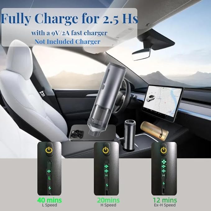 Portable Cordless Car Vacuum Cleaner Suction Power 19000Pa with Brushless Motor, Handheld Mini Vacuum Cleaner with Multiple Attachments, 3 Suction Modes,Rechargeable (Black)
