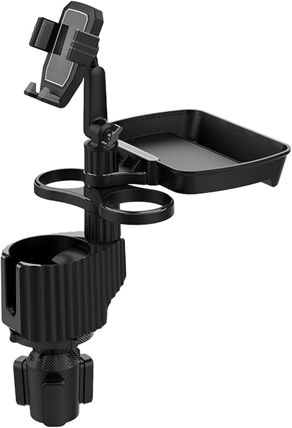 Cup Holder Tray for Car - 5 in 1 Adjustable Car Cup Holder Phone Mount with Food Tray, Holder Expander with 360°/180° Ro