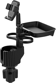 Cup Holder Tray for Car - 5 in 1 Adjustable Car Cup Holder Phone Mount with Food Tray, Holder Expander with 360°/180° Ro