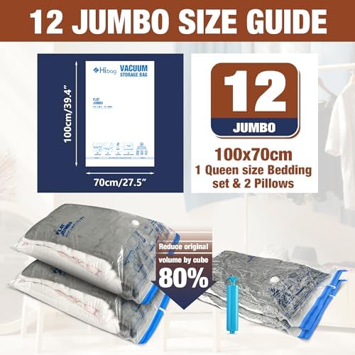 12 Jumbo Vacuum Storage Bags for Bedding, Vacuum Seal Bags for Clothing