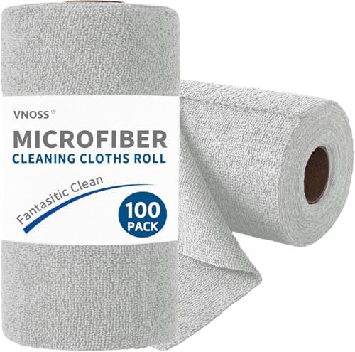 55 Pack Microfiber Cleaning Cloth Roll, Tear Away Reusable Towels, 11" X 9", Ultra Absorbent & Lint Free Cloth for Cars, Kitchen, Window, Home and Shop, Grey (Light Grey, 9”x11”-100PK)