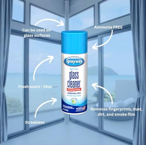 Glass Cleaner Foaming Aerosol Spray, 15oz, Pack of 6 | Ammonia-Free, Streakless, Fast-Acting | Cleans & Polishes Glass Surfaces | Fresh Scent, Removes Fingerprints, Dust, Dirt, Smoke Film