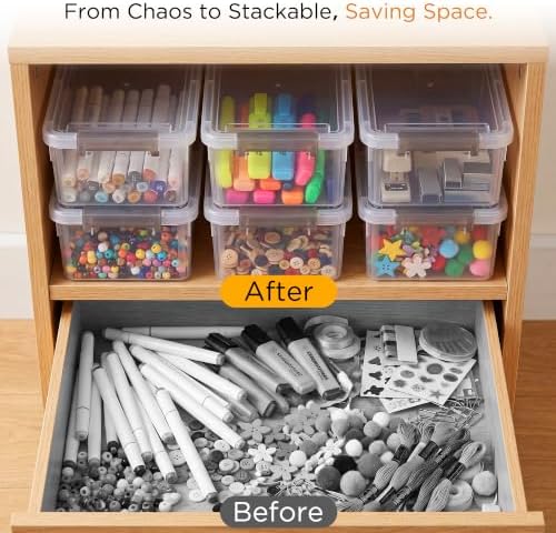 4 Packs Small Storage Bins with Lids 3.2 QT Plastic Storage Containers for Organizing Stackable Clear Storage Boxes