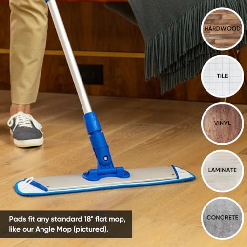 18 inch Microfiber Mop Pads - Machine Washable, Reusable, Refills & Replacement Wet Mop Heads Compatible with Any Microfiber Flat Mop System (3 Pack)