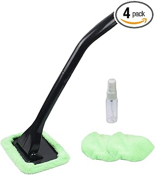 Microfiber Car Windshield Easy Cleaner, Detachable Handle Brush, Cleaning Tool, Come with 2 Pads Washer Towel and 30ml S