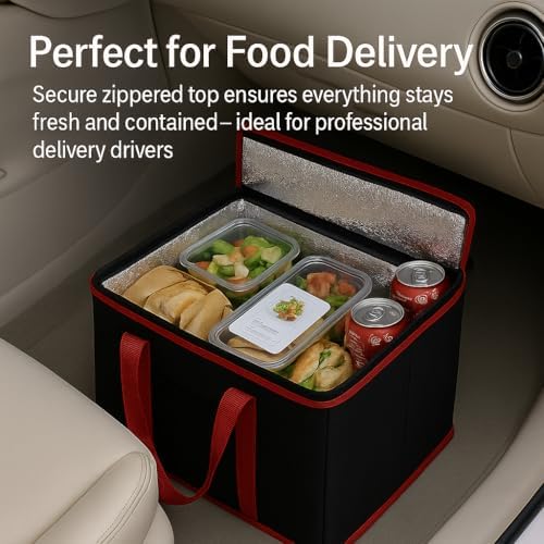 2Pk Trunk Organizer for Car Insulated Reusable Grocery Bags, Collapsible Cooler Bag for Groceries, Heavy Duty Large Insulated Bag (Large, Charcoal Black)