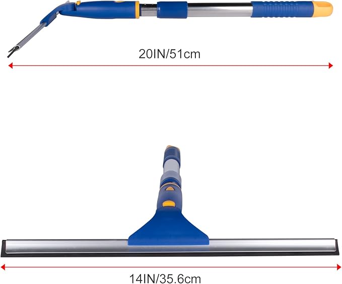 14" Shower Squeegee for Glass Doors, All-Purpose Extendable Squeegee for Shower Glass with 2 Blades,Window Squeegee,Window Cleaner Tool for Shower Doors, Windows, Bathroom and Car Windshields