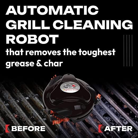 Grillbot Automatic Grill Cleaning Robot with Nylon Brushes, Electric BBQ Cleaner Brush with Motorized Power, Cordless Rechargeable Grill Scrubber for Outdoor Grills (Black)