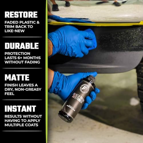 Black Trim Restorer - Lasts 6+ Months, Dye Infused Waterproof Plastic Restorer for Cars - Perfect for Faded Bumpers, Trim & Vinyl on Jeeps, Truck Beds, Avalanches & ATVs | 8oz