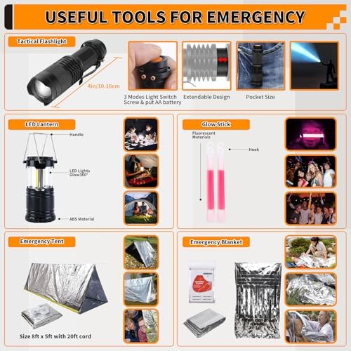 Survival Kit, Gifts for Men Women Teen Boys, 252 pcs Survival Gear and Equipment Mini First Aid Kit for Car Home, Emergency Kit with Molle System for Earthquake, Outdoor Adventure, Car Travel
