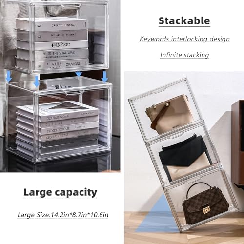 Clear Acrylic Display Case, Stackable Plastic Storage Bins, X-Large