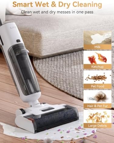 D90 Cordless Wet Dry Vacuum Cleaner, Vacuum and Mop for Hard Floor, Sticky Messes and Pet Hair, Self-Cleaning, 2100 RPM Anti-Tangle Brush Roll, Dual Tanks, Up to 35 Mins Runtime, White