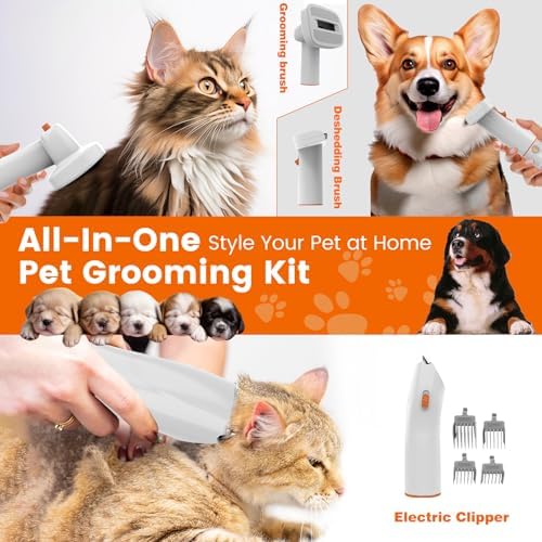 PG10 Dog Grooming Vacuum Kit, Pet Hair Clipper & Shedding Brush