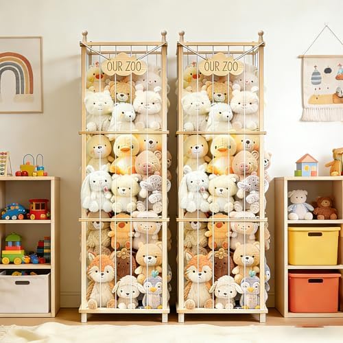 Stuffed Animal Storage,Large Wooden Toy Organizer,Anti-Tip Design,Easy Assembly