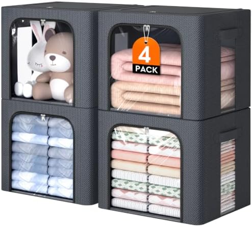 Metal Frame Clothes Storage Bins, Light Grey, 40L, 4 Pack