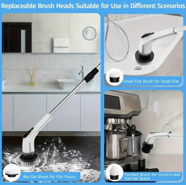 HomeBeyond Electric Spin Scrubber, 5-Speed Power Spin Cleaner with 8 Replaceable Brush Heads, IPX7 Waterproof, Adjustable Extension Handle, Large Battery for Bathroom, Shower, Tile, and Floor Cleaning