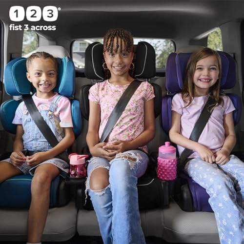 Diono Connect3 R 2-in-1 High Back Booster, Slim Fit 3-Across in Many Mid-Sized Sedans and SUVs, for Children from 40-120 lbs., Lightweight with Cupholder, Black Storm