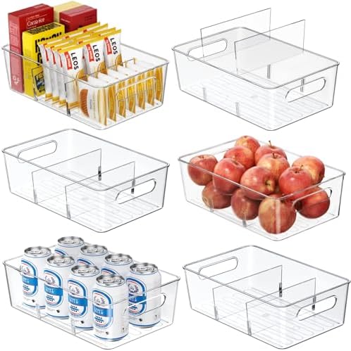 6-Pack Pantry Organizers and Storage, Clear Fridge Organizer Bins