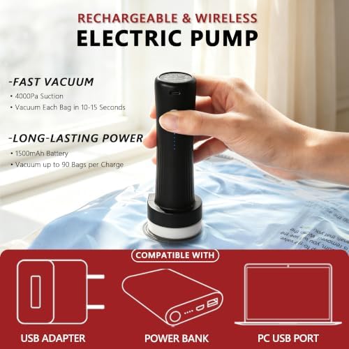 Travel Vacuum Bags with Rechargeable Pump, 18 Combo, Clear