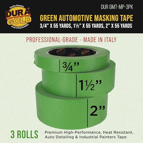 Green Automotive Masking Tape 3/4, 1-1/2, 2" 55 Yard Rolls 1 Each