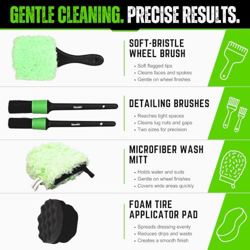 Car Wheel Detailing Kit - 8-Piece Brush Set for Rims & Tires