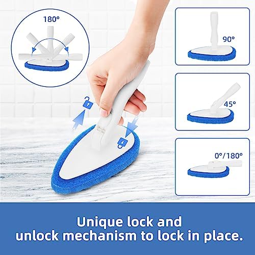 Shower Bathtub Tub Tile Scrubber Cleaning Brush with 51'' Handle, 5 Non-Scratch Scouring Pads, Adjustable Long Handled Scrub Brush for Cleaning Shower Bathroom Vessel Sinks Toilet Wall Floor