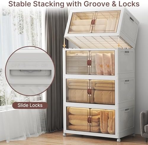 720QT Stackable Storage Bins with Lid, Foldable Storage Cabinet