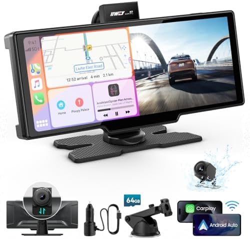 IK7 10-Inch Wireless Apple CarPlay Screen, Android Auto, 4K Dash Cam