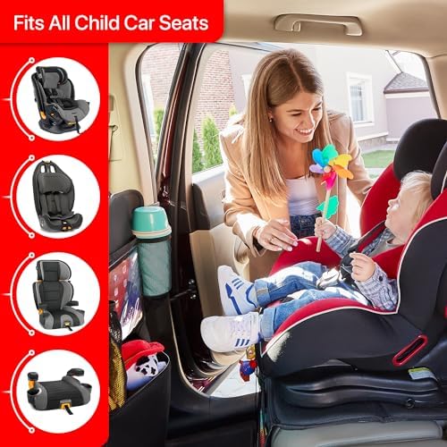 XL Car Seat Protector - 2 Pack Car Seat Cover for Child Carseat with Thickest Padding, 600D Oxford, Waterproof & Durable Fabric, Non-Slip Back, 2 Mesh Storage Pockets, Black