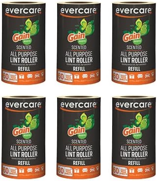 Evercare Pack of 6 Gain Scented All-Purpose Lint Roller Refill Rolls, 60 Sheets Each
