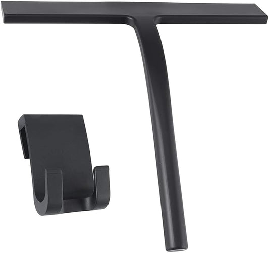 All -Purpose Silicone Shower Squeegee for Shower Glass Door with Hook, Bathroom Accessories for Window Mirror Tile Car Shower Walls,Household Shower Cleaner Tool (Black, 9 inch(1 Hook)