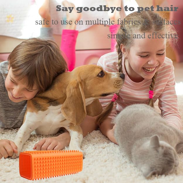 2 Pieces Pet Dog Cat Hair Remover, Block Roller Cleaner, Hollow Silicone Cleaner Brush for Sofa, Car Interiors, Furnishings, Carpets, Bedding or Any Fabric (Orange, Blue)